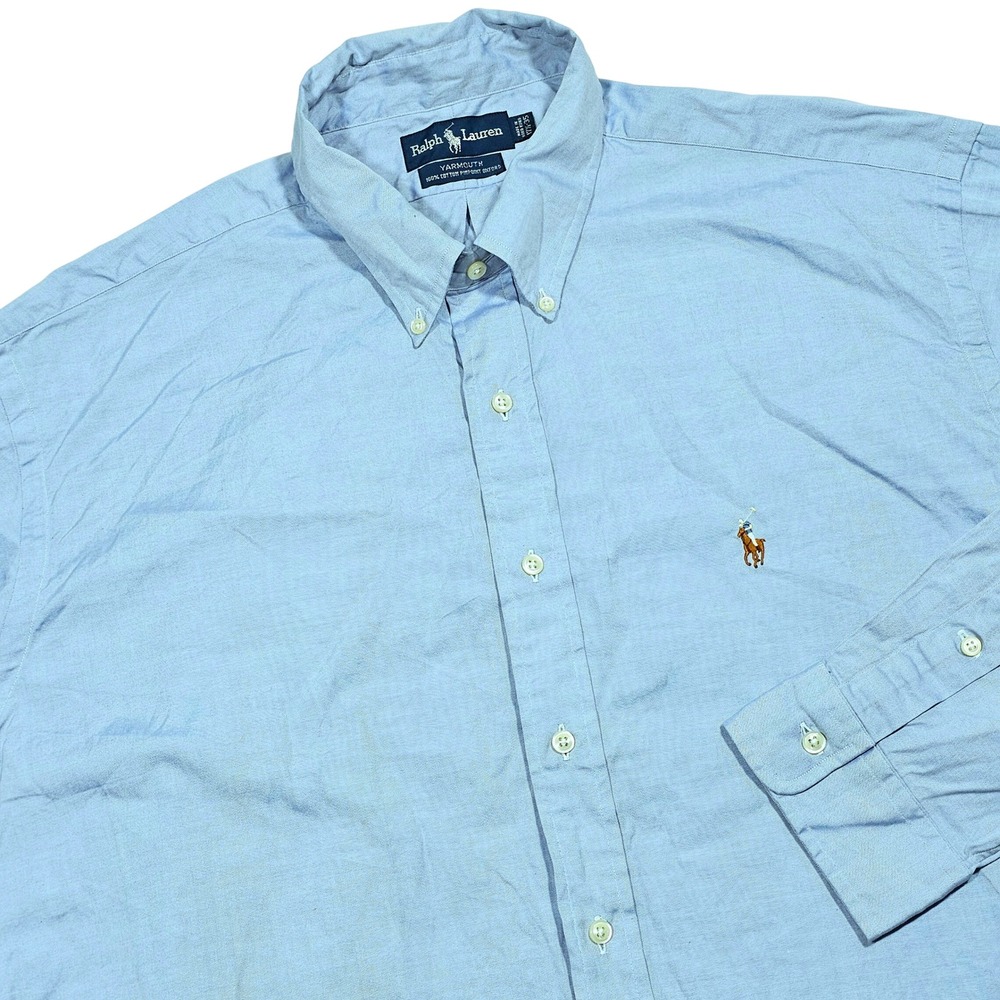 Ralph Lauren Yarmouth Shirt Mens 17.5 35 Blue Flesh Pony Pinpoint OCBD Preppy